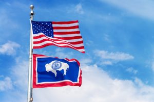 Photo of Wyoming and US flag