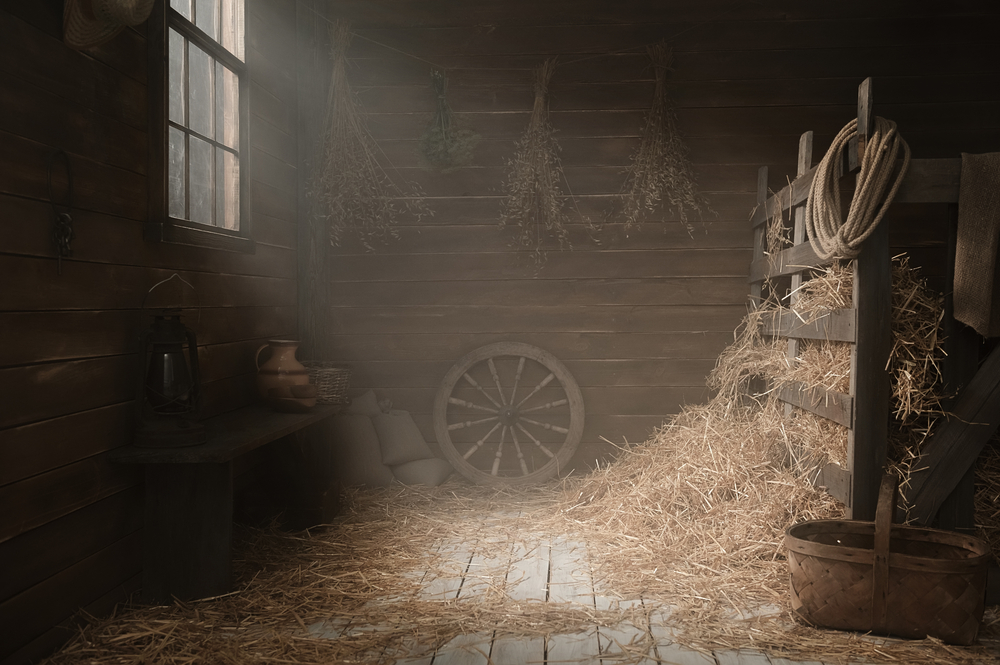 Photo of barn interior with hay