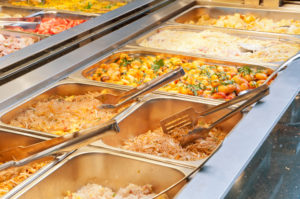 buffet food in a line