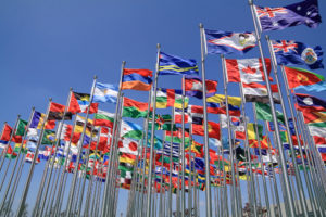 World flags waving in the wind.
