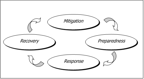 Figure 1. The four phases of emergency management. Adapted from FEMA training course IS-10, Animals in Disaster: Awareness and Preparedness. 1
