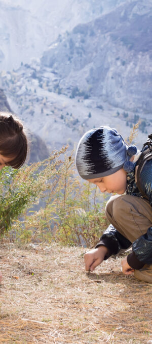 Kids Hiking in Mountains