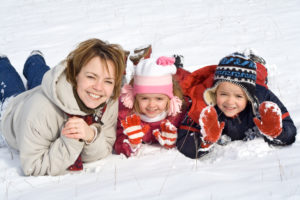 mom and kids in snow