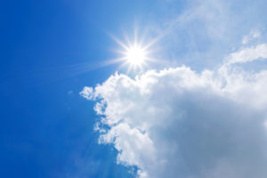 Sun and clouds with sun peaking through.