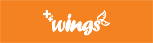 WINGS Project Logo. White writing on an orange background.