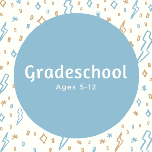 Graphic with text gradeshool ages 5-12