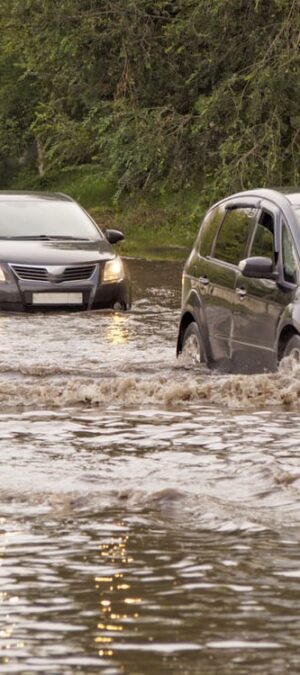 cars on flooded street