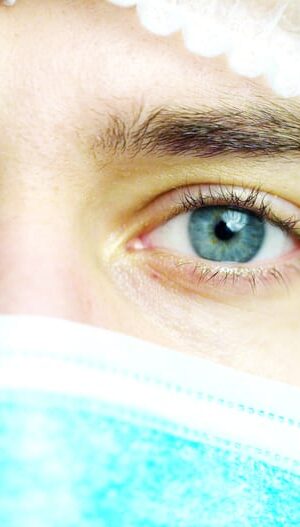 close up on eyes of medical worker