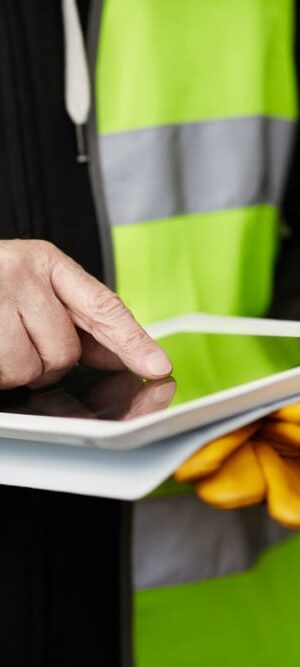 construction worker using tablet