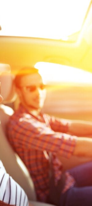 couple driving in car