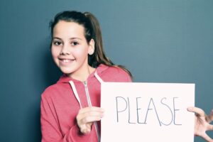 girl with please sign