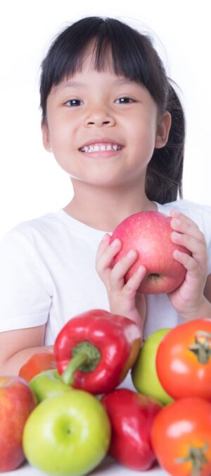 girl with vegetables and fruit