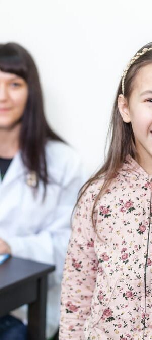 happy girl in medical office