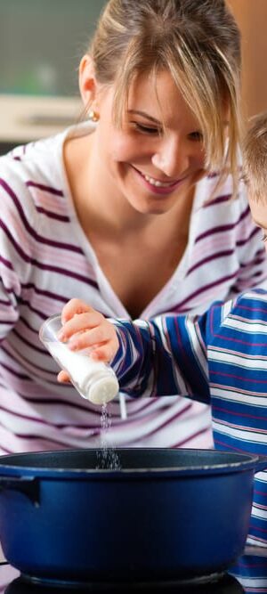 mom and boy in kitchen