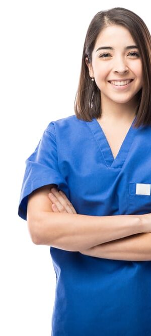 nurse in blue scrubs