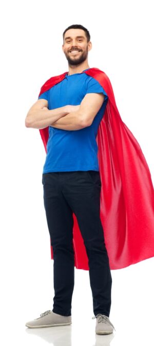 superhero guy in red cape