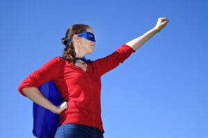 superhero woman with sky