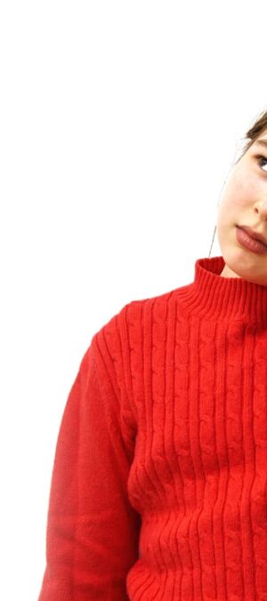 thoughtful girl in red sweater