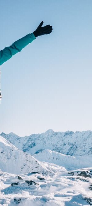 woman on snowy mountain