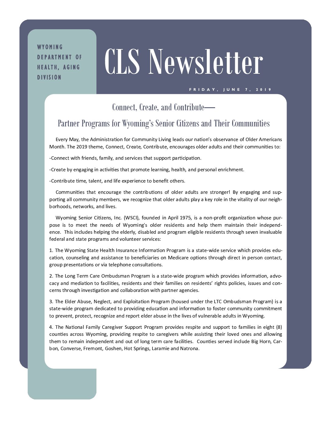 CLS Newsletter June 7 - Wyoming Department of Health