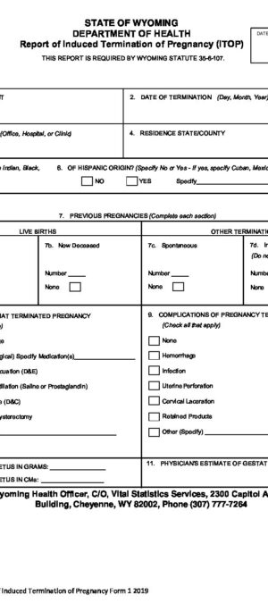 Wyoming Induced Termination of Pregnancy Reporting Form 2019