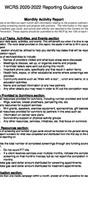 WCRS 2020-2022 Reporting Guidance