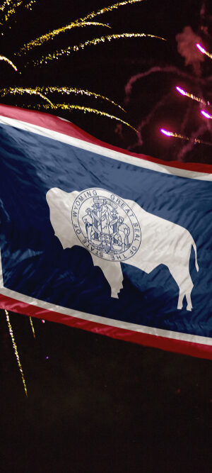 Wyoming flag with fireworks