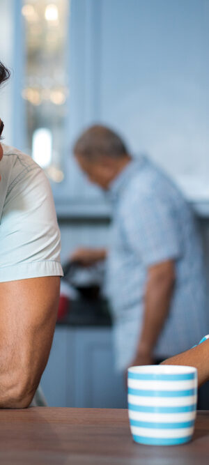 boy and dad eating together