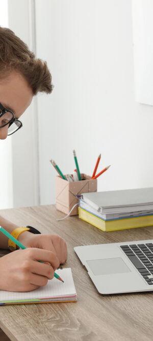 boy student doing work with laptop