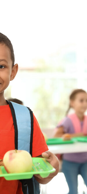 boy with school lunch