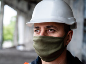 construction worker with face covering