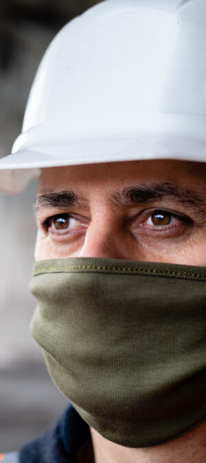 construction worker with face covering