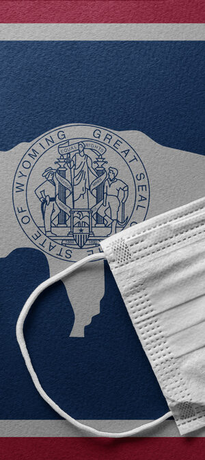 corona mask with Wyoming flag