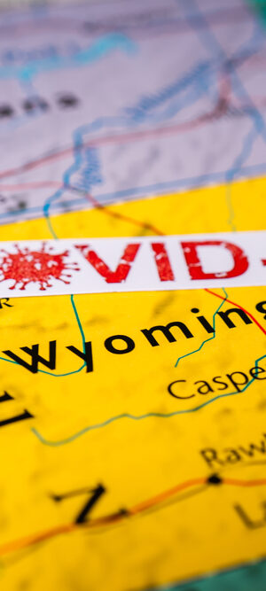 corona on yellow Wyoming map