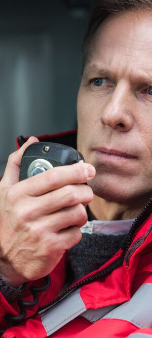 emergency worker with radio