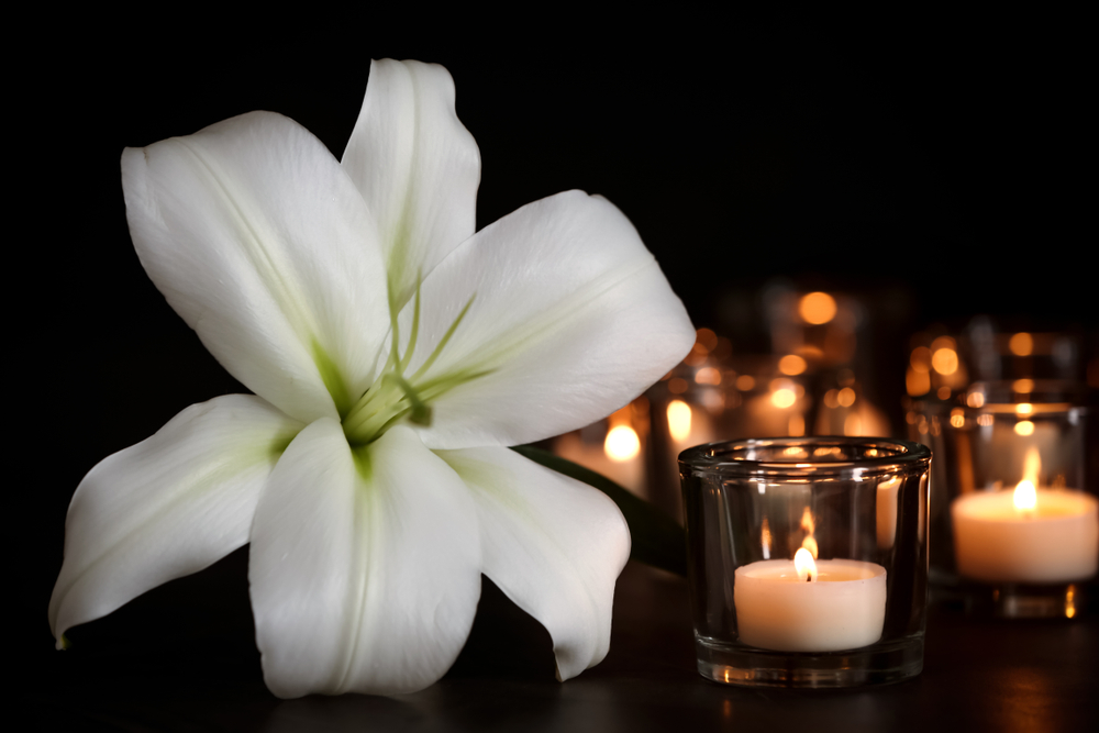 white flower and candles