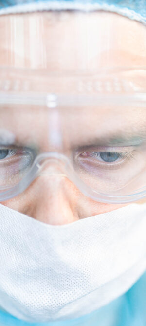 medical worker with face shield