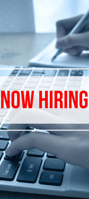 now hiring words with laptop