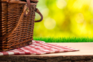 picnic basket with cloth