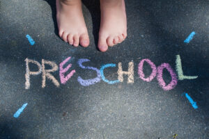 preschool words in colorful chalk