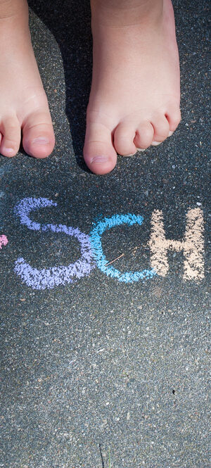 preschool words in colorful chalk