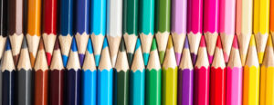 rows of colored pencils
