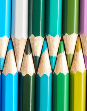 rows of colored pencils