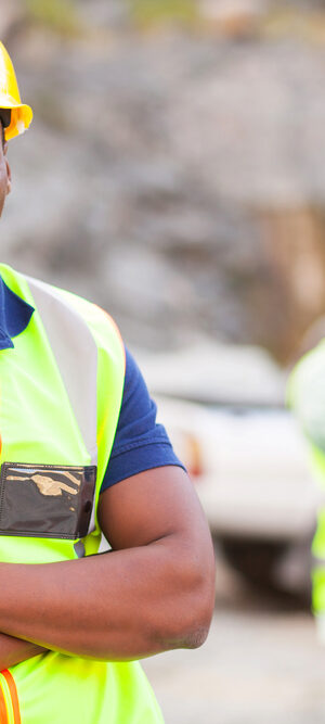 smiling work with hard hat