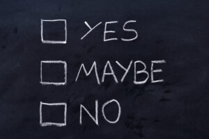 yes maybe no on chalkboard