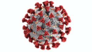 Coronavirus Image grey ball with red nodules poking out