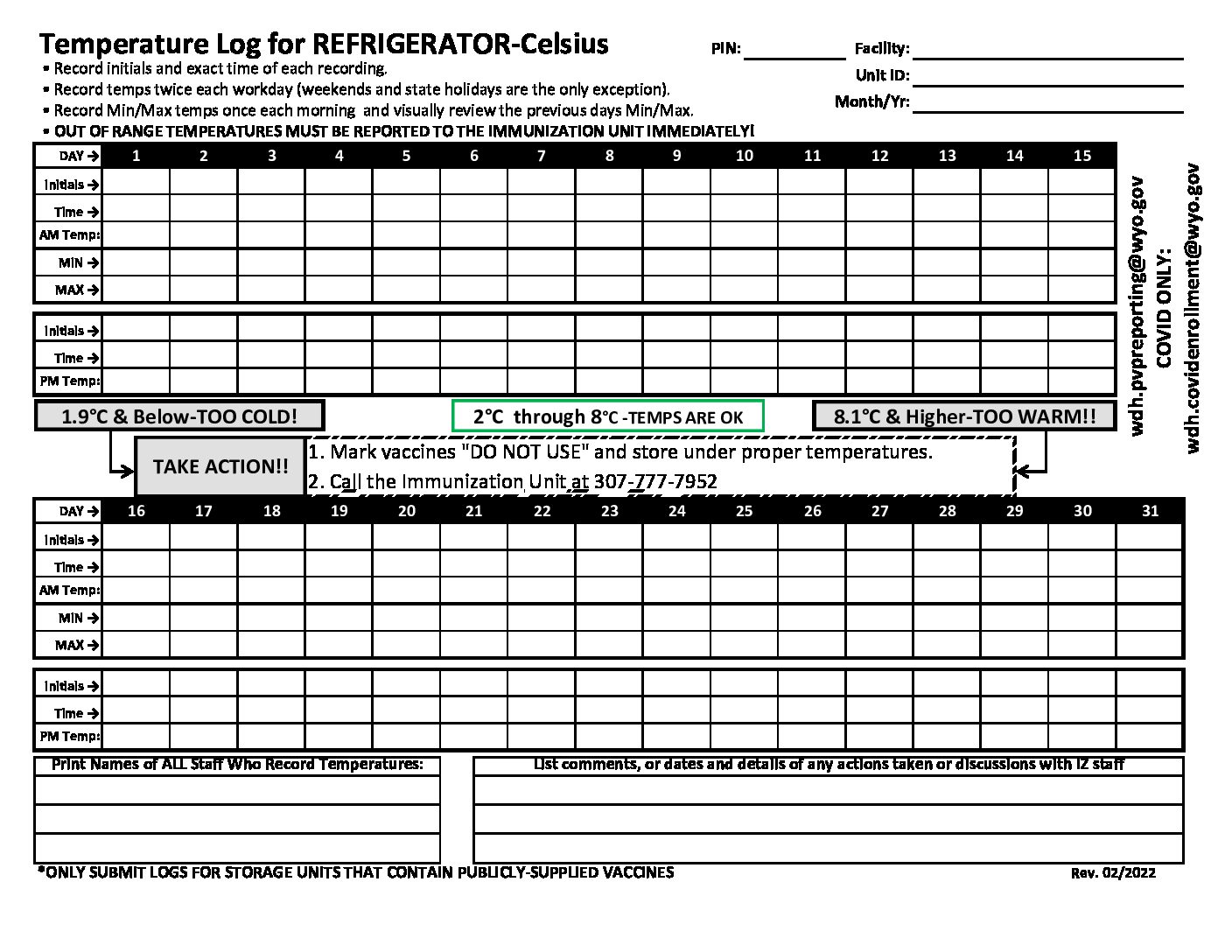 Vaccine-Temperature-Logs-Refrigerator-REV-2022 - Wyoming Department of