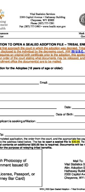 WDH_VSS Open a Sealed Adoption – Tribal Enrollment Application Form 1c-2021