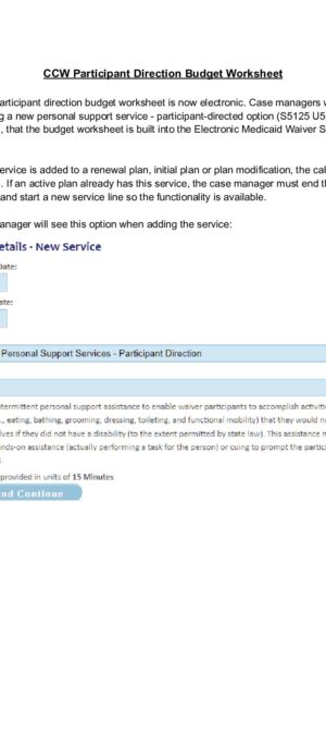 Technical Guidance – CCW Participant Direction Budget Worksheet