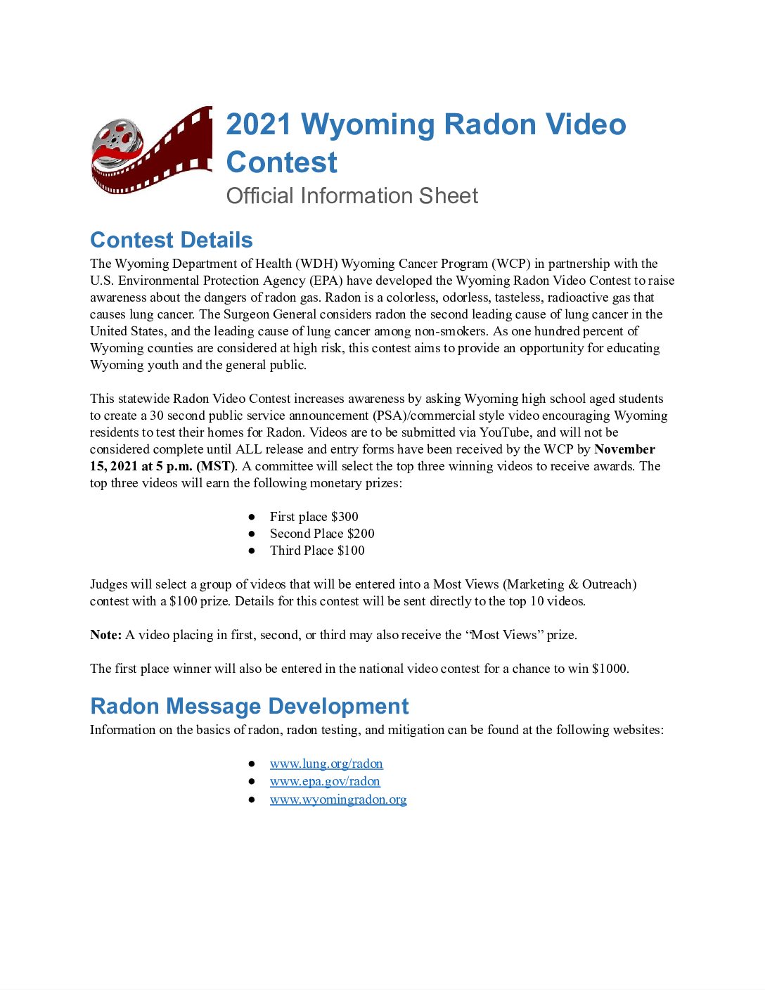 2021 Video Contest Rules document - Wyoming Department of Health